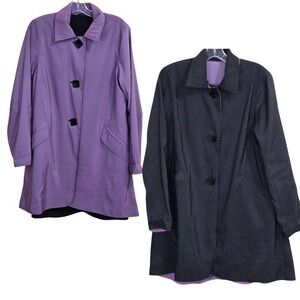 Mycra Pac Reversible Rain Coat Women Small Purple Black Travel Jacket 3 Button